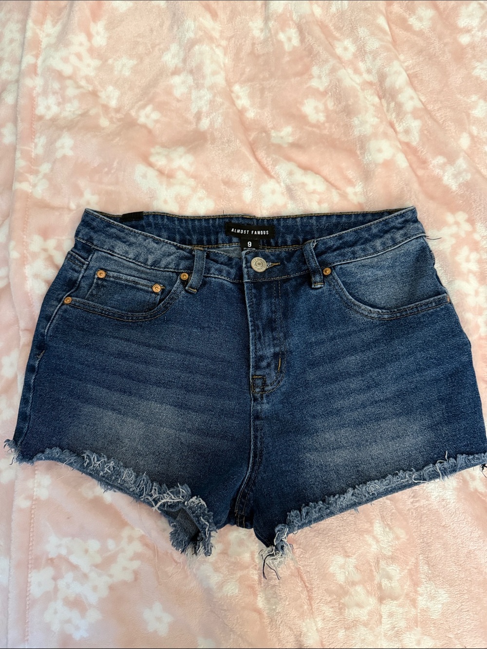 Almost Famous Blue Distressed Frayed Hem Denim Shorts